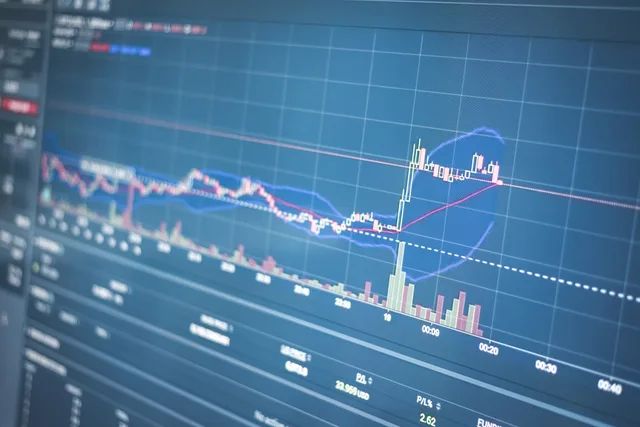 Close-up of a financial graph on a screen showing stock market trading data and trends. How to build a SaaS marketing ROI model before you spend